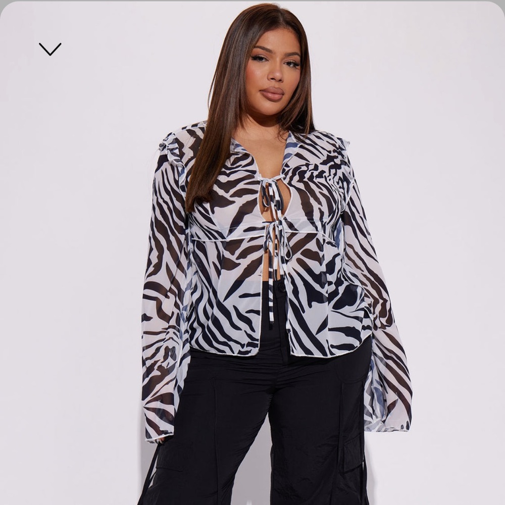 Mesh/Sheer Zebra tie up Shirt
